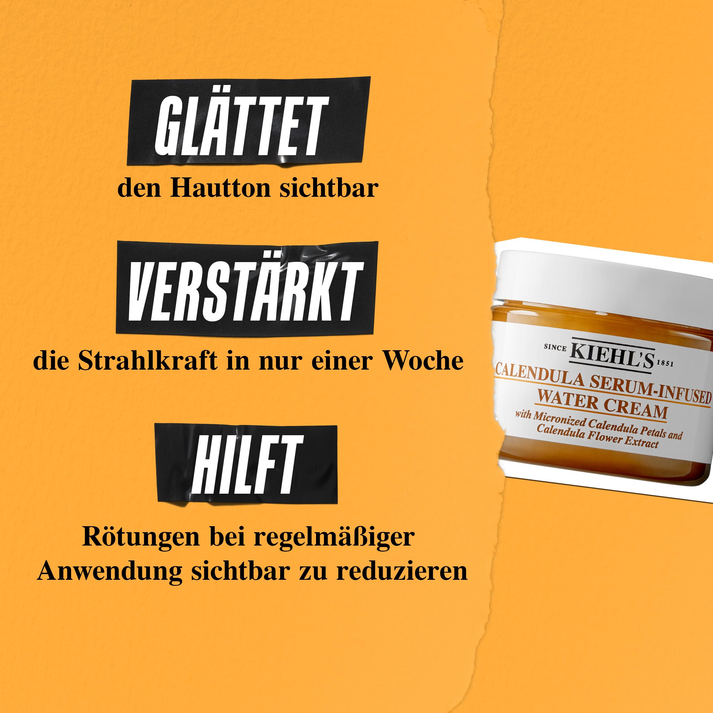 KIEHL'S Calendula Serum-Infused Water Cream, 50 ml, hautberuhigende leichte Feuchtigkeitscreme mit Ringelblumen-Extrakt für ein frisches, strahlendes Aussehen | Gel-Feuchtigkeitscreme für den Abend – 24-Stunden-Hydratation – reduziert Rötungen für frische