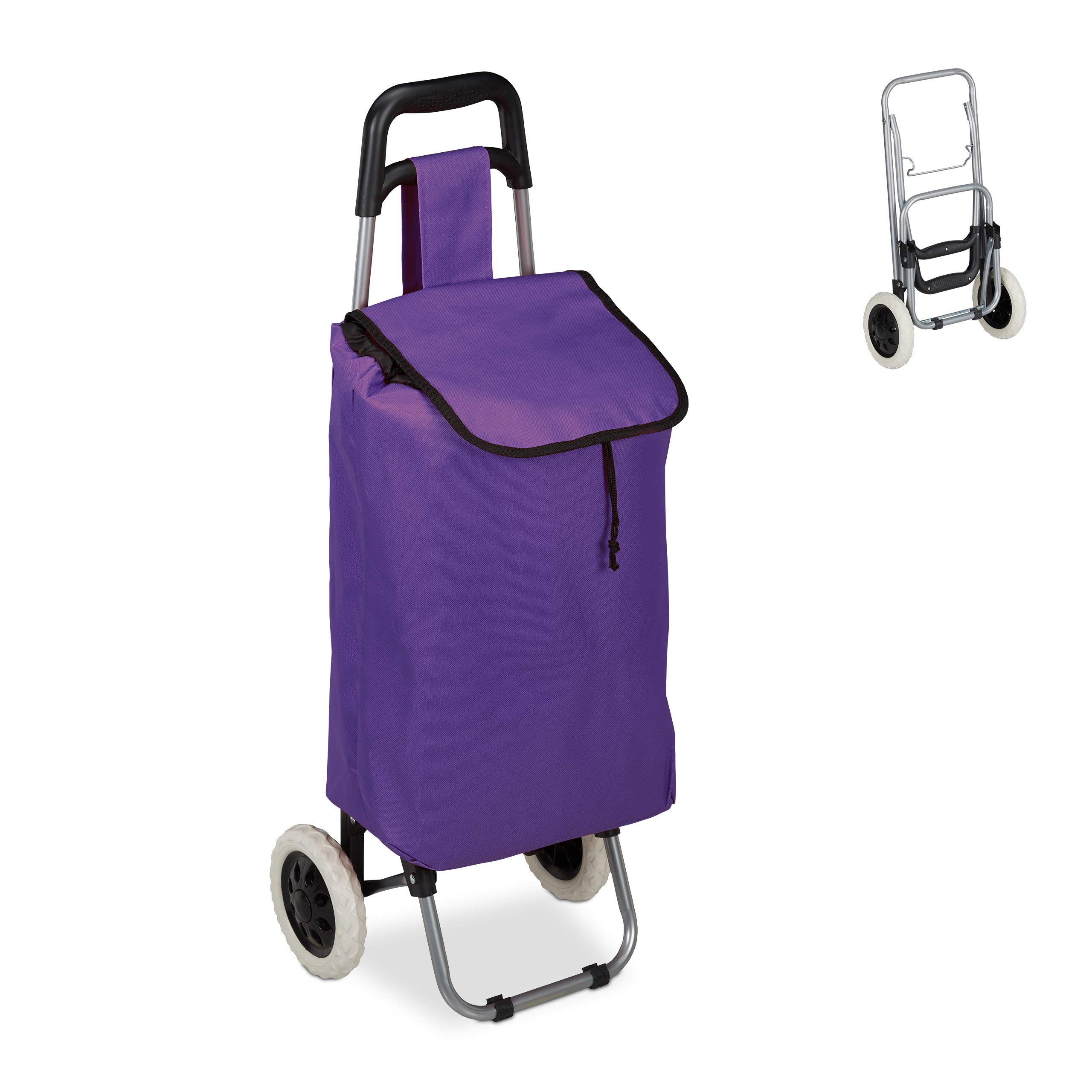Relaxdays Carrello Portaspesa, Pieghevole, 25 l, Shopping Trolley con Ruote, max.10 kg, HLP 91x40x30 cm, Lilla