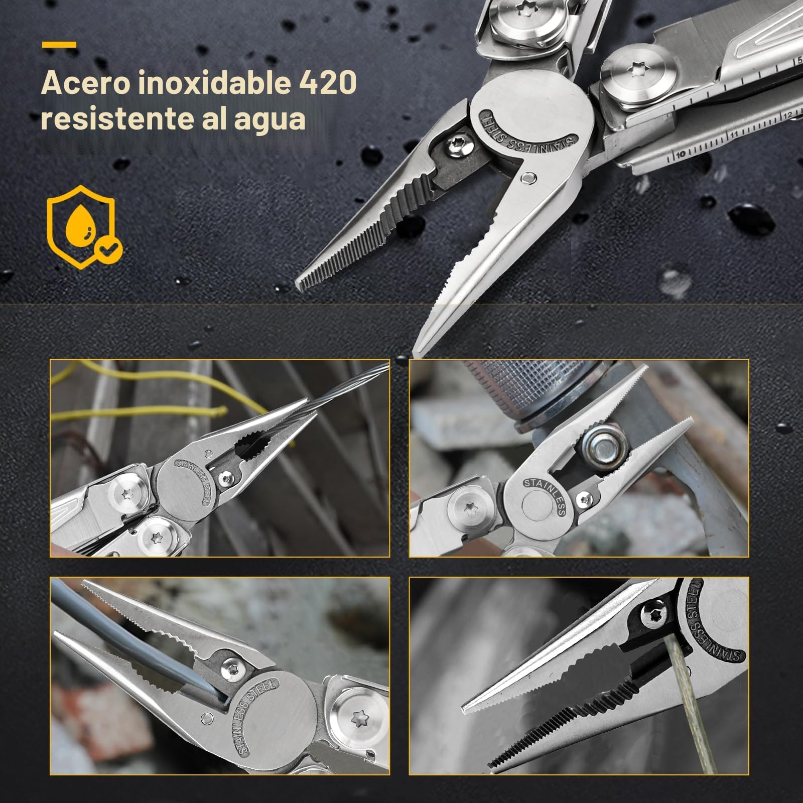 BIBURY Multiherramienta de Alicates, Navaja Multiusos de Acero Inoxidable con Bloqueo de Seguridad, Portátiles Alicates Plegables para la Supervivencia en el Exterior, Camping, Hogar, Reparación
