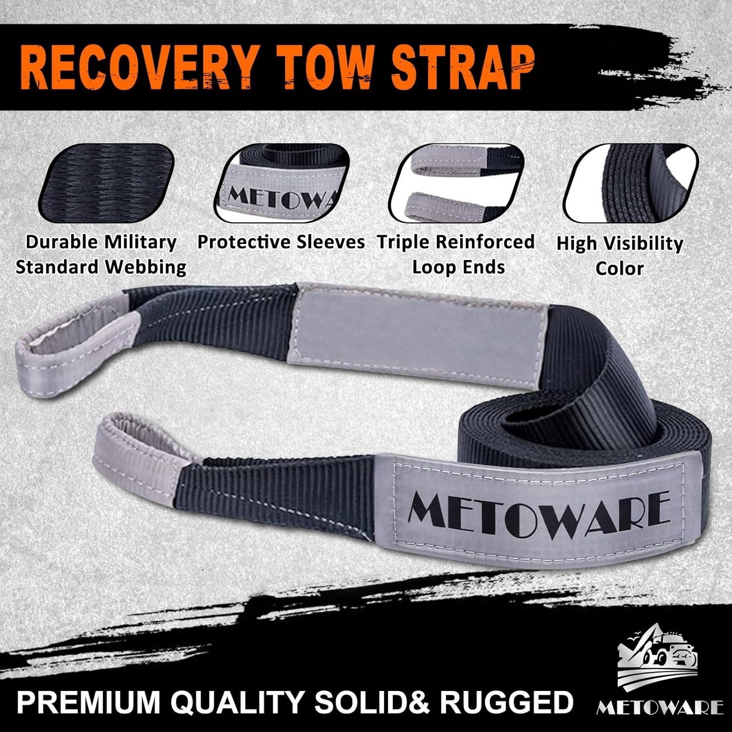 METOWARE Recovery Tow Strap Kit 3" x 20ft, Heavy Duty Recovery Strap 35,000lbs Break Strength with 3/4" D Ring Shackles(2pcs) & Storage Bag, Emergency Off Road Towing Rope for SUV, UTV, ATV, Truck