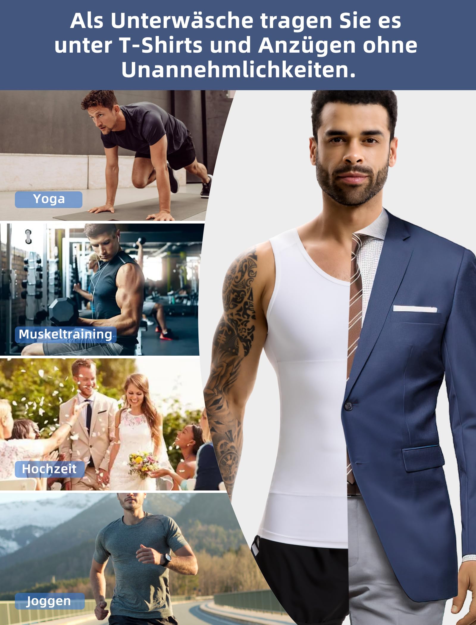 MISS MOLY Shapewear Herren Kompressionsshirt Elastische Bauch-Weg Unterhemd Miederbody Taillenformer Tank Top Ärmellos Body Shaper Männer Bauch Top Weste