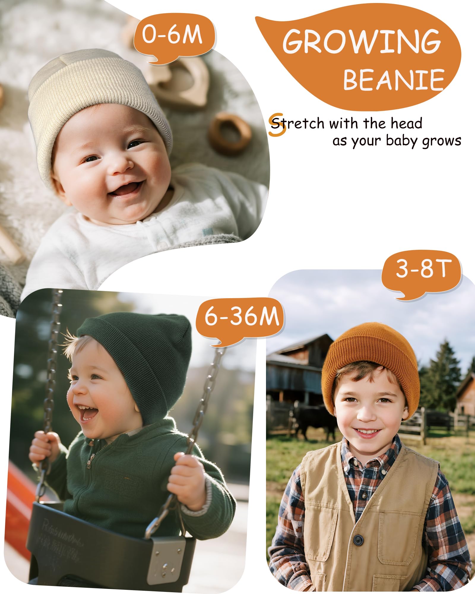 ROYBENS 100% Cotton Baby Beanie Cute Toddler Winter Hat Boys Girls Kids Soft Warm Knit Cuffed Caps Beanies for 0-8 Years