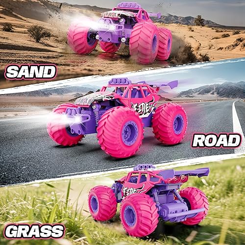 Miniatura 5 de Auto a control remoto, autos RC todo terreno con interruptor de velocidad, camión RC con faros LED y baterías recargables, juguete Monster Truck de