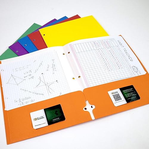 Miniatura 6 de BAZIC - Carpeta de papel de 2 bolsillos, 3 clips de cierre de clavijas de metal, carpetas de tamaño carta para organizador de documentos de oficina,