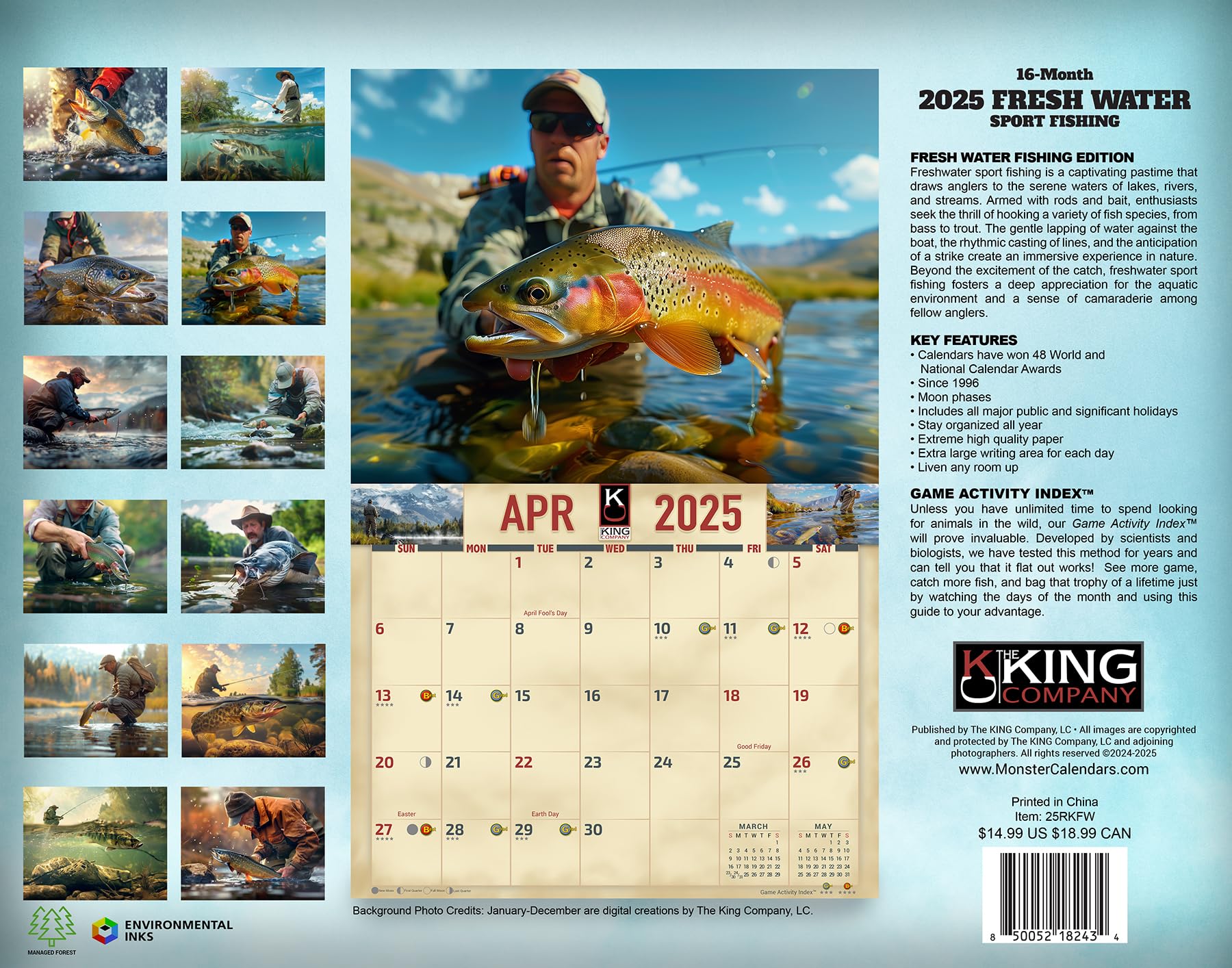 2025-fresh-water-fishing-wall-calendar-16-month-x-large-size-14x22-best-fishing-calendar-by-the-king-company-monster-calendars-office-products-amazon-com