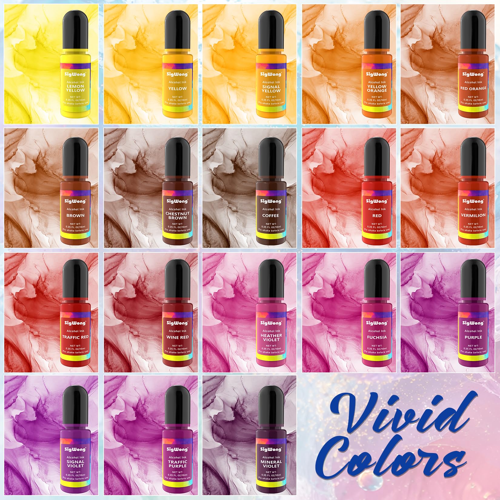 Lot de 36 flacons d'encre à base d'alcool aux couleurs vives, haute concentration à base d'alcool, teinture de couleur pour résine époxy, idéal pour la boîte de Pétri, les sous-verres, la peinture, la