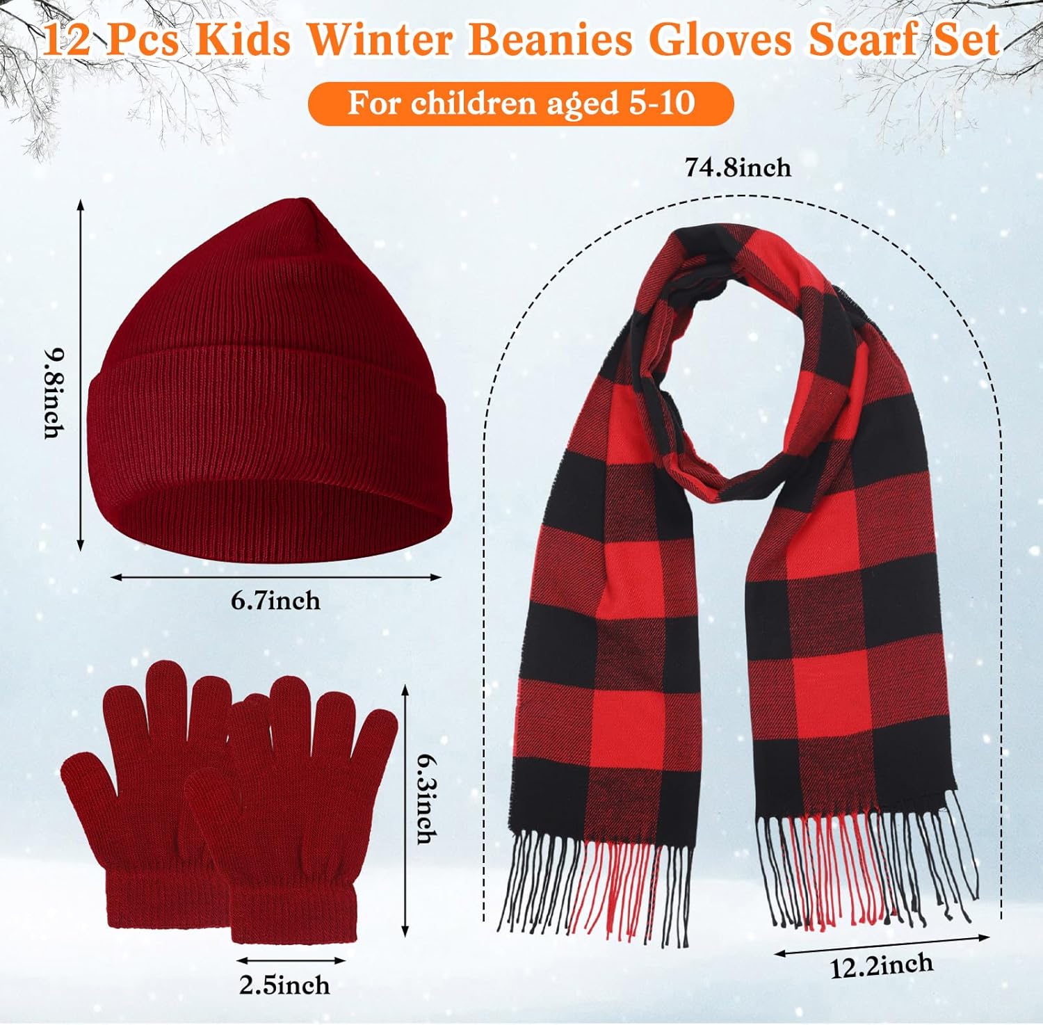 JaGely Kids Winter Hat Gloves Scarf Set Plaid Scarves Knit Beanie for 5-10 Boys Girls Homeless Gift Cold Weather - Image 2