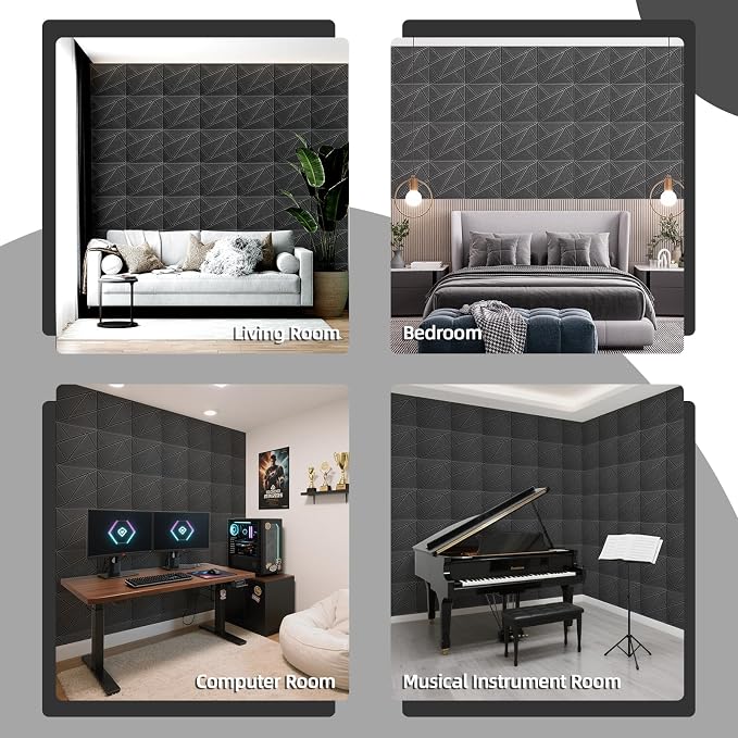 Paneles Acústicos Autoadhesivos 12" x 12" Negro 12 Pack miniatura 6