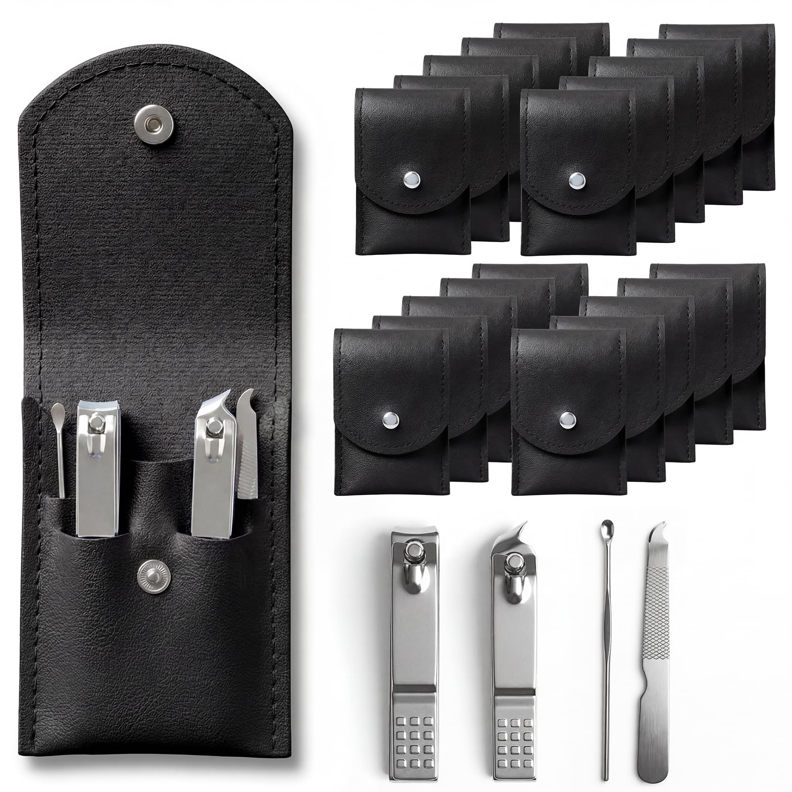 20-teiliges Nagelpflege-Set, professionelles Maniküre-Set, Nagelknipser | Edelstahl-Werkzeuge für Obdachlose, Reisen, Zuhause und Hotel, tragbares Nagelknipser-Set in violettem Koffer (schwarz)
