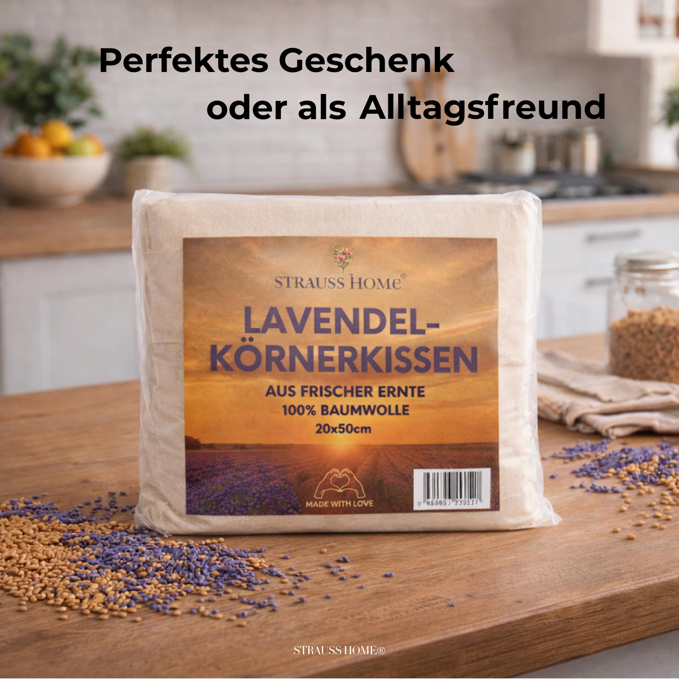 Edel Living - Cuscino grande (52 x 20 cm, 870 grammi), cuscino termico, per forno a microonde, imbottito con grano e lavanda naturali, 6 sezioni, per collo, schiena e spalle