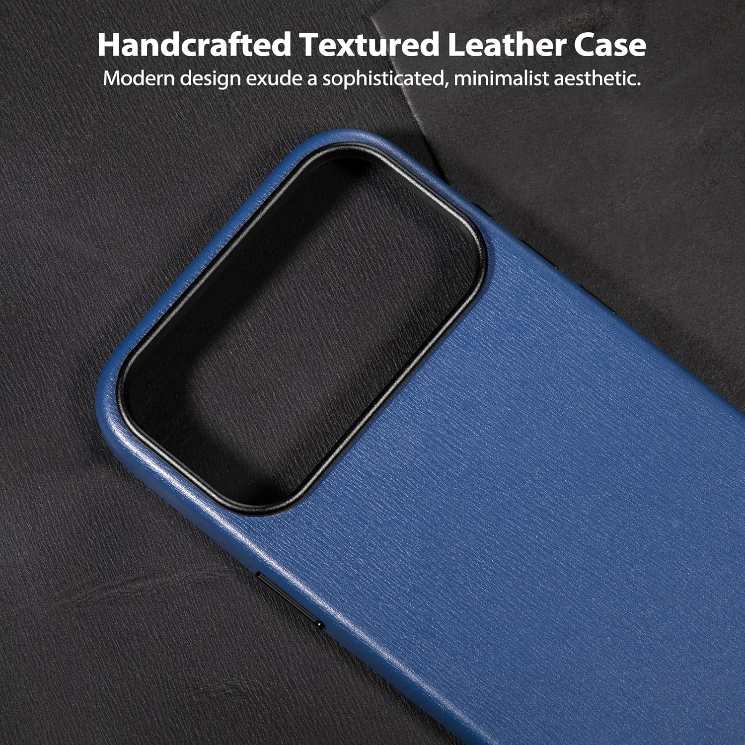 Belemay Handcrafted Premium Textured Leather Case for iPhone 17 Pro, Compatible with MagSafe, Modern Minimalist Design, Smooth & Subtle, Camera Control Button, Metal Buttons (6.3"), Navy Blue