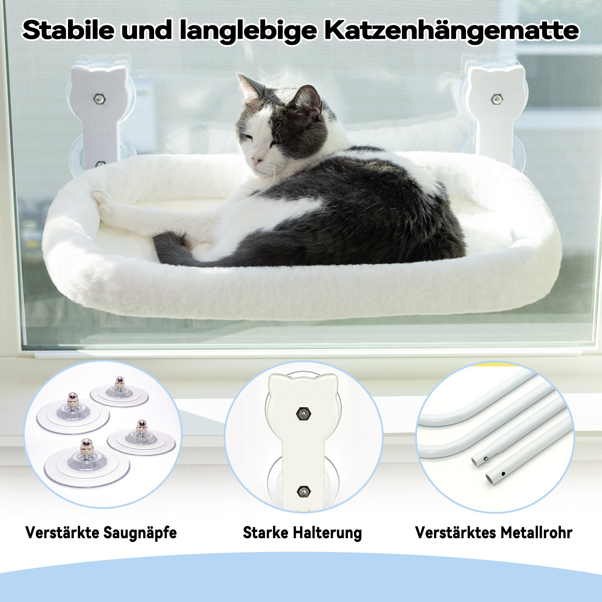 Katzen Fensterliege, Katzenbett Fenster Leicht zu Montieren Robuste Faltbare Katzenliege Fenster Bett Weiche und Bequeme Katzen Hängematte Fenster Sitz Aktualisiert Saugnäpfe Halten bis 18 kg