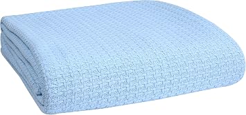 Belizzi Home 100% Cotton Bed Blanket, Breathable Bed Blanket Twin Size, Cotton Thermal Blankets Twin, Perfect for Layering Any Bed for All Season, Light Blue