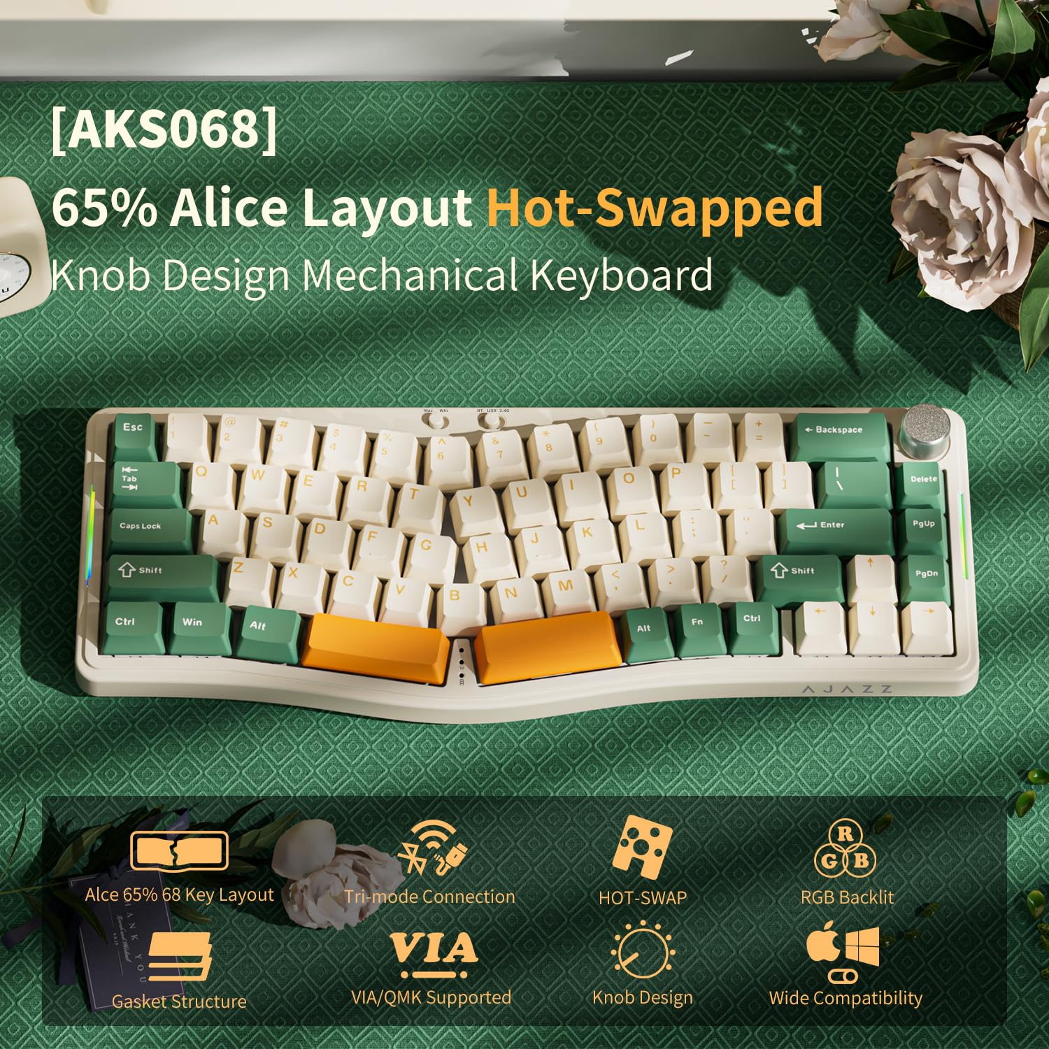 Generic Teclado mecânico AJAZZ 65% retrô Alice com botão de metal