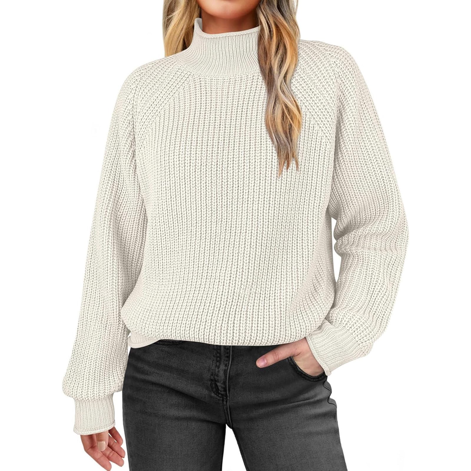 Women Turtleneck Long Sleeve Sweater 2025 Fall Cozy Knit Loose Casual Solid Trendy Pullover Tops Winter Clothes