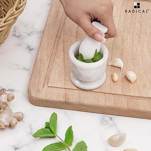Miniatura 2 de Radicaln Juego de mortero de mármol y mortero blanco de 2.5 pulgadas, molinillo de mano hecho a mano para cocina, juego de mortero pequeño ideal