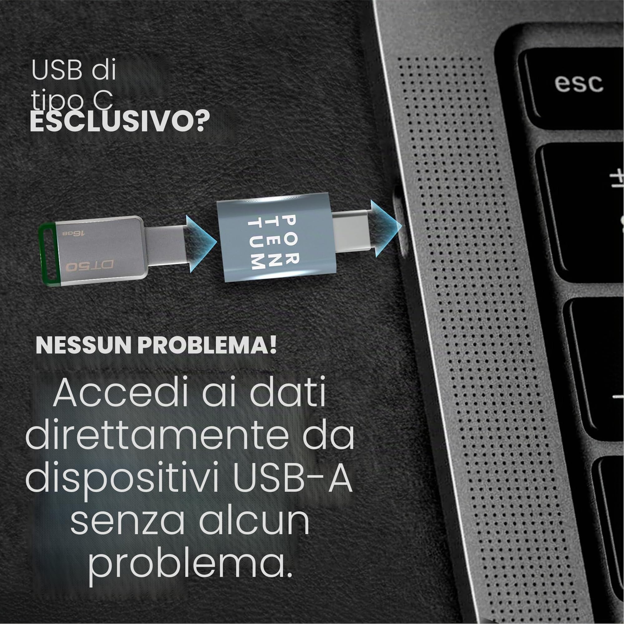 PORTENTUM Adattatore USB C a USB 3.0 OTG 10 Gb Zinco