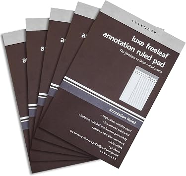 Levenger Freeleaf Luxe Annotation Ruled Writing Pads Lined Gilded Notepad, Compatible with Cornell Note-Taking System, Pack of 5, Silver, Junior