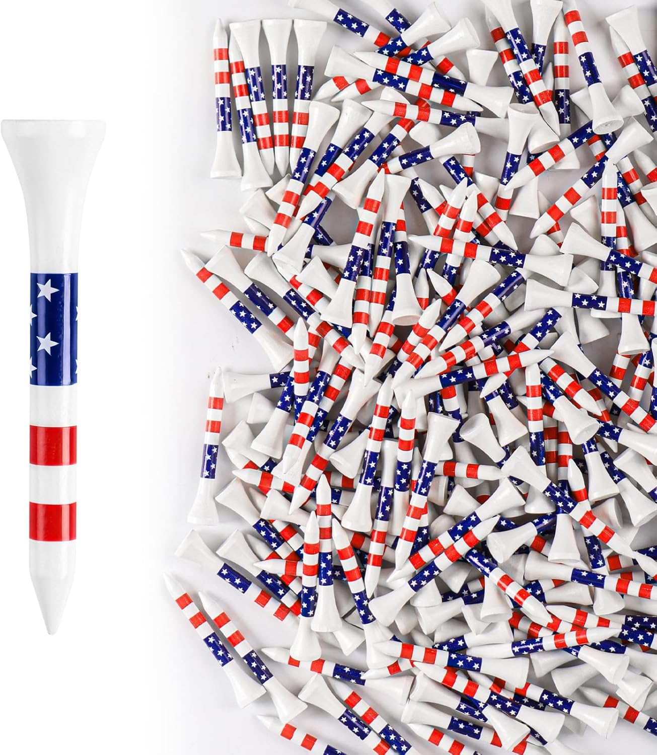 Stylish Golf Tees Wood 2 1/8 Inch Value 500/1000 Pack, USA Flag with Pink White Bright Colors & Striped Design for Consistent Height & High Visibility