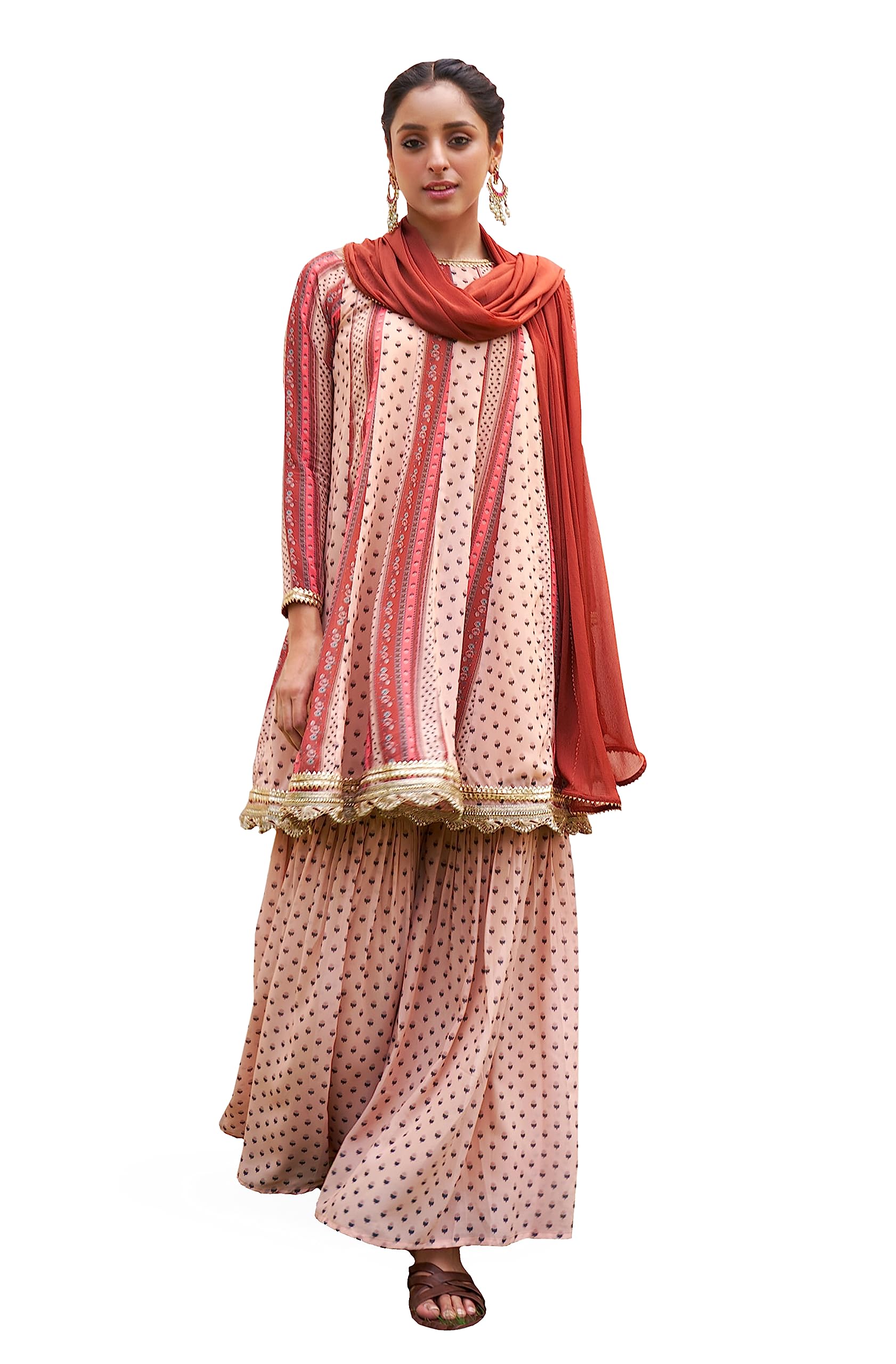 JanasyaIndian Women's Georgette Multicolor Floral Print Festive Wear Kurta Set for Women