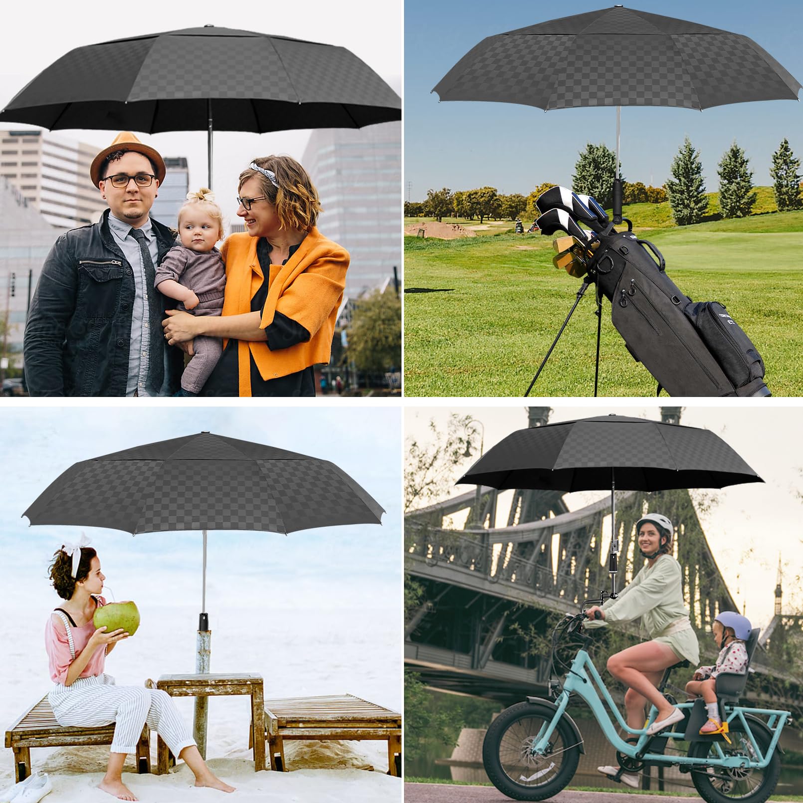 Satol Paraguas de golf grande, resistente al viento, 10 varillas, apertura y cierre automático, doble dosel, ventilado, resistente, paraguas plegable portátil para viajes, UPF 50+, resistente al
