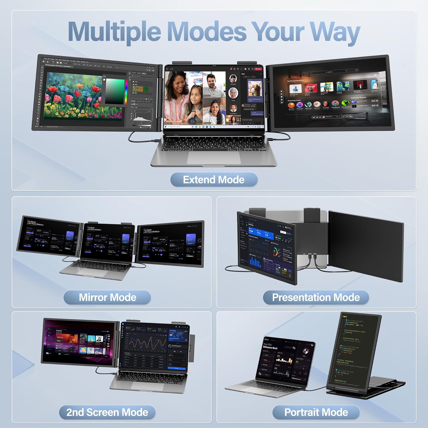 One Cable No Driver Laptop Screen Extender,14" FHD IPS Triple Portable Monitor, Single USB-C Plug & Play Compatible with 13"-16.5" Windows & MacBook (M1/M2/M3) - Image 6