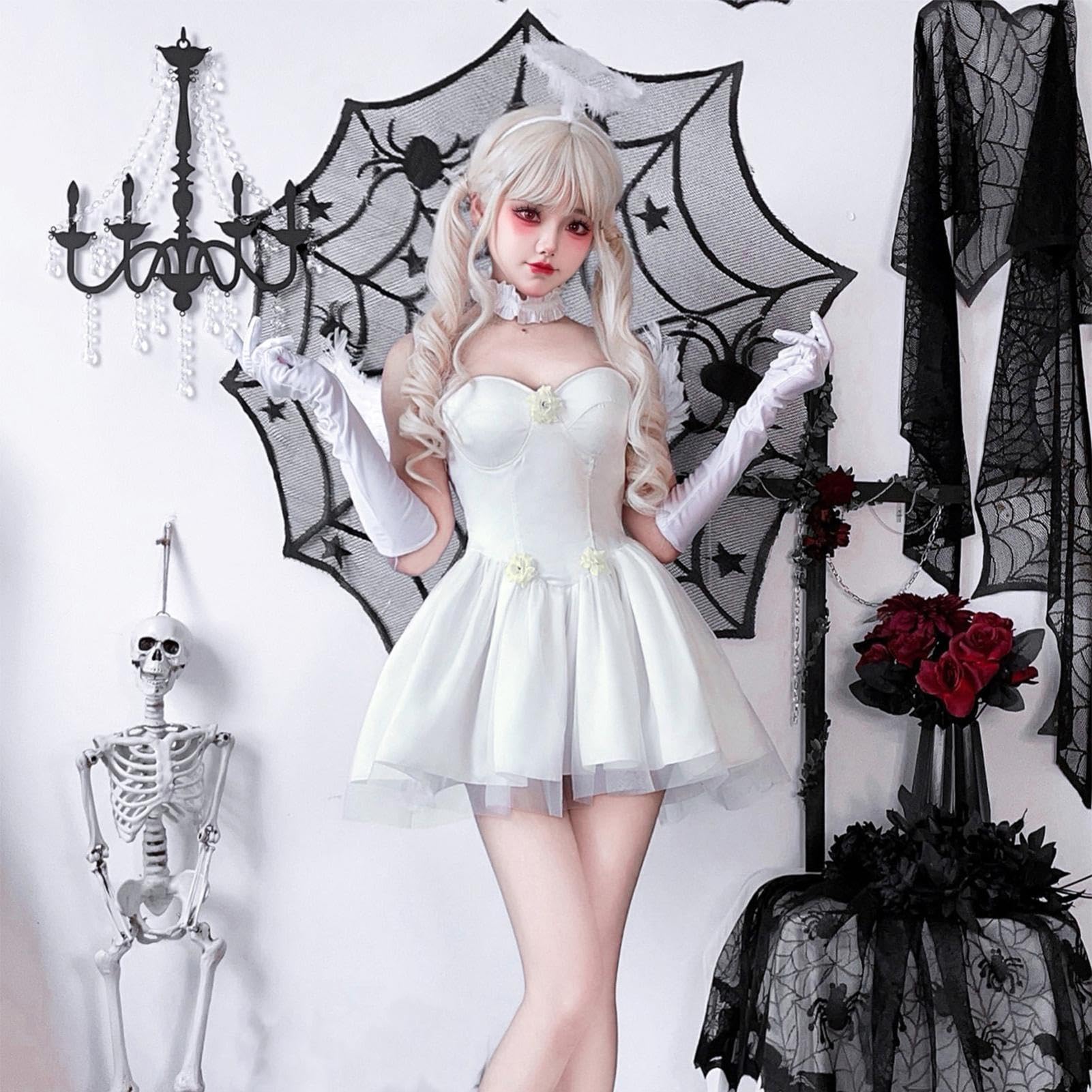 Cosplay Engel Für Damen Halloween Cosplay weiße Beung mit Handschuhen