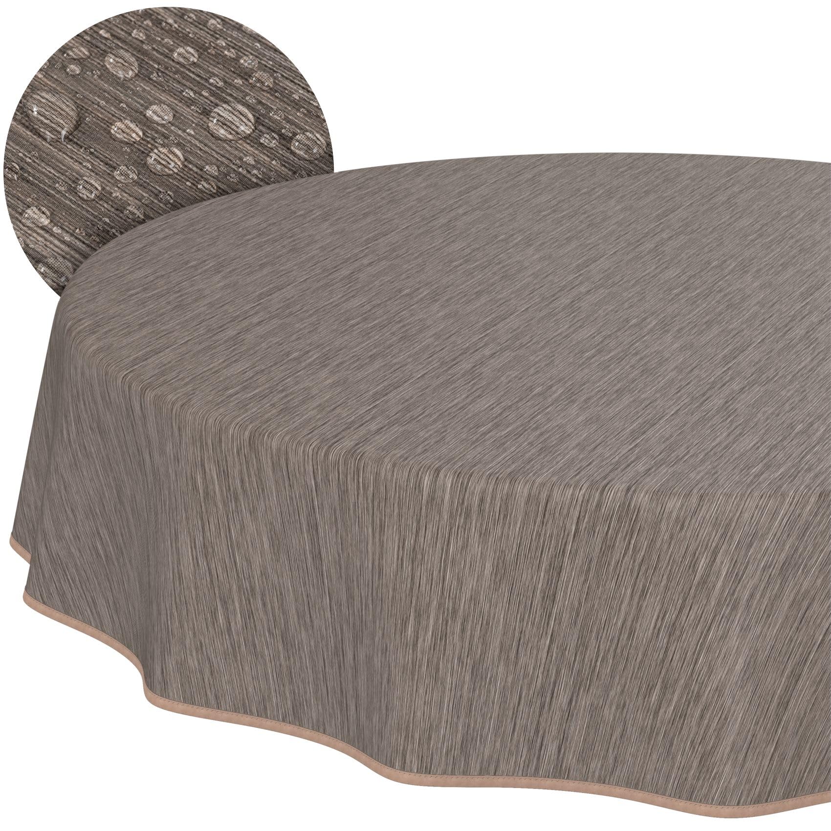 Nappe lavable ronde beige anti-tache effet lin pour votre table