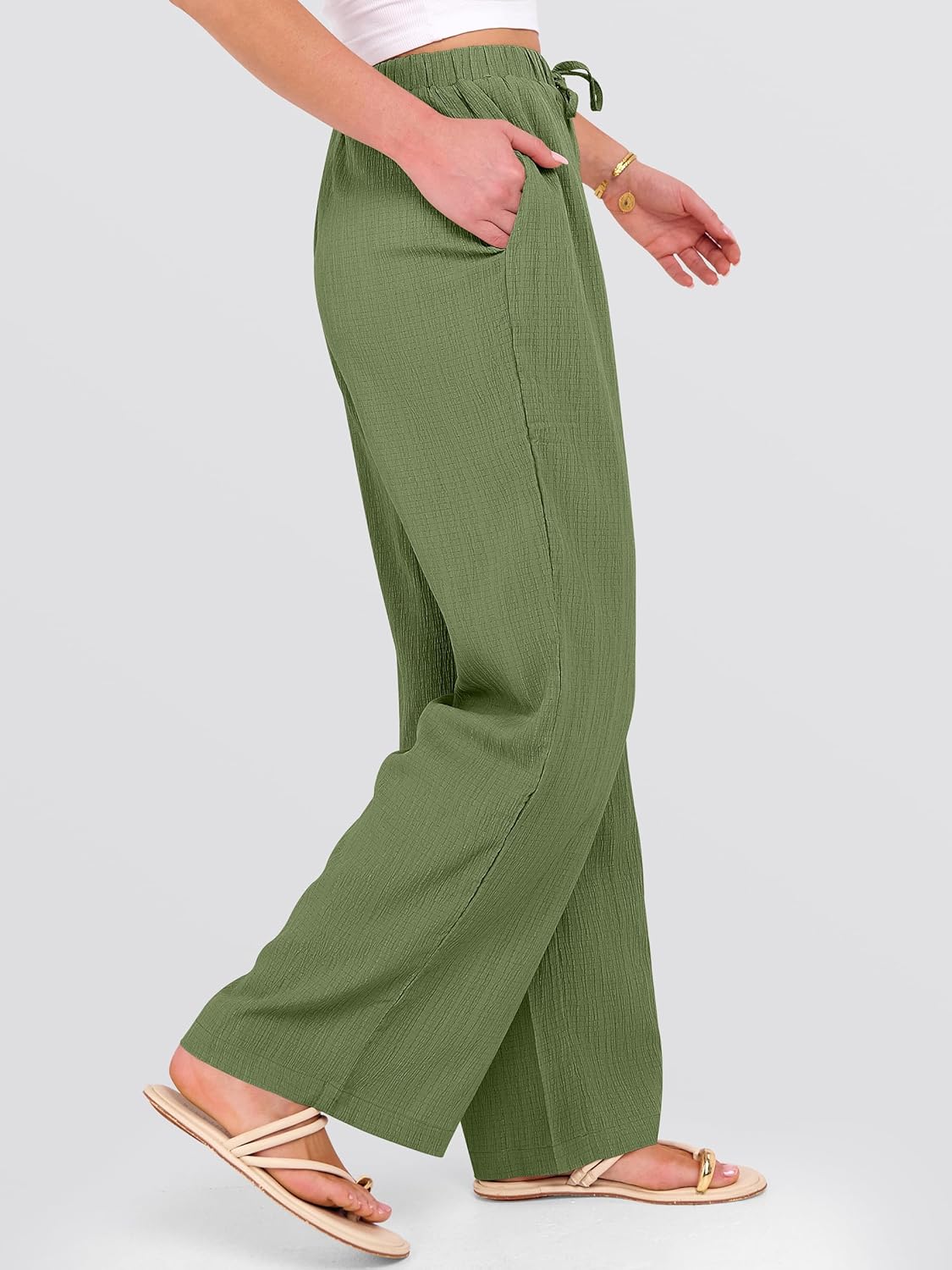 ANRABESS Women's Wide Leg Beach Pants Elastic Waist Lightweight Casual Flowy Palazzo Lounge Trousers with Pockets - Image 3