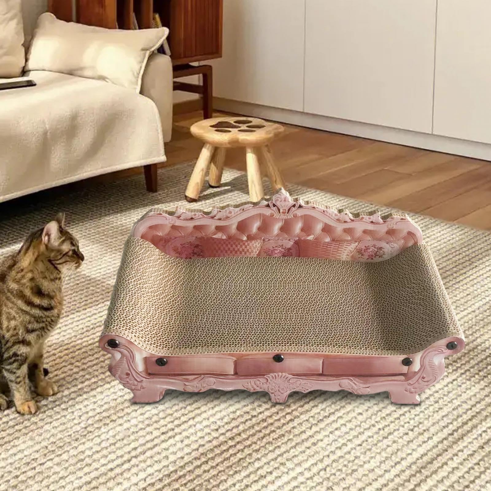 rockible Katzensofa Kratzpappe, Kratzbrett für Katzen aus Pappe, Kratzmöbel aus Wellpappe für Große Katzen, Katzenkratzbrett Sofa aus Pappe, Sofaförmig Katzenkratzlounge Bett für Hauskatzen, S