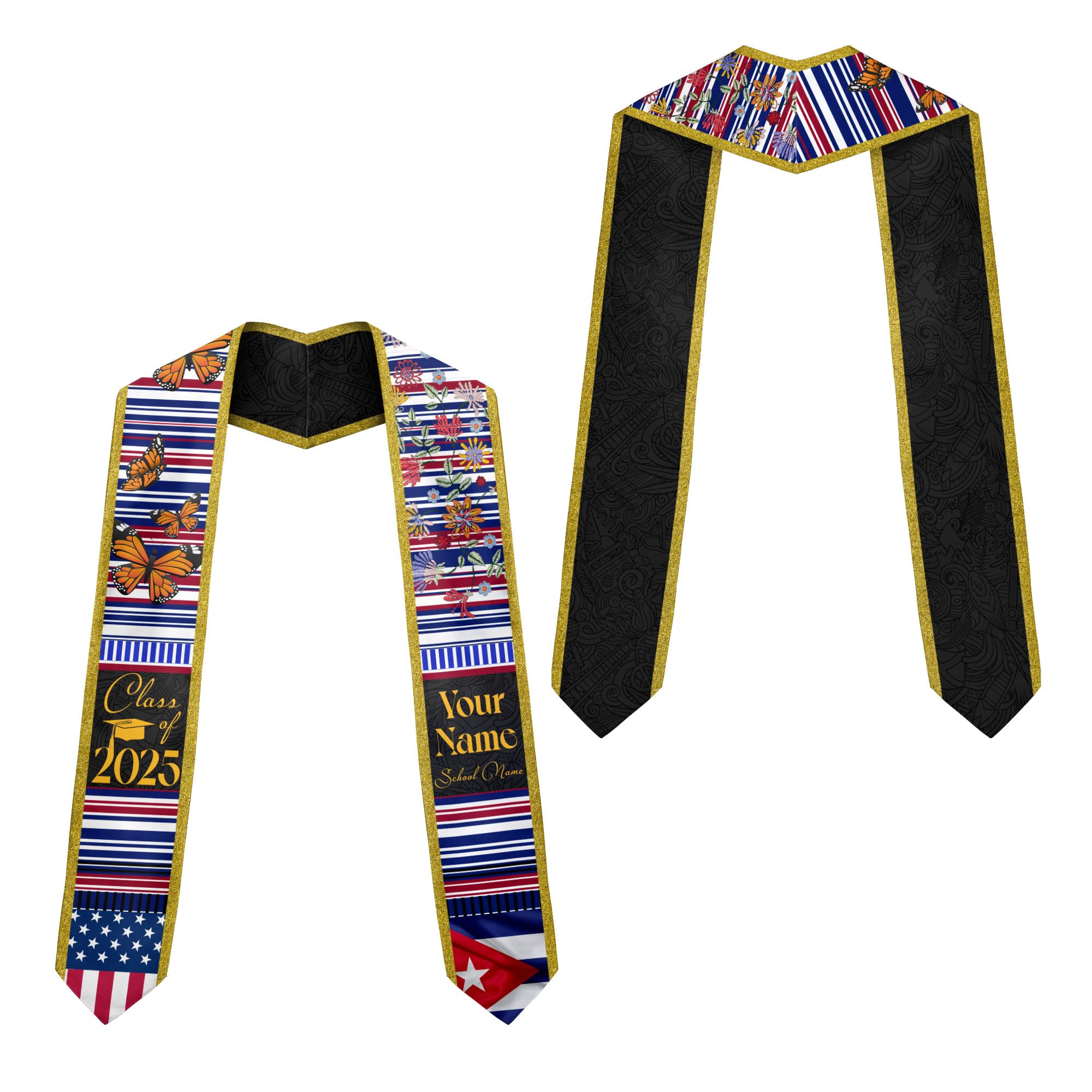 MonkeyVan Personalized Cuba Graduation Sash 2025, Custom Cuban American Flag Graduation Sash 2025, Cuban Flag Graduation Stole Cuba5