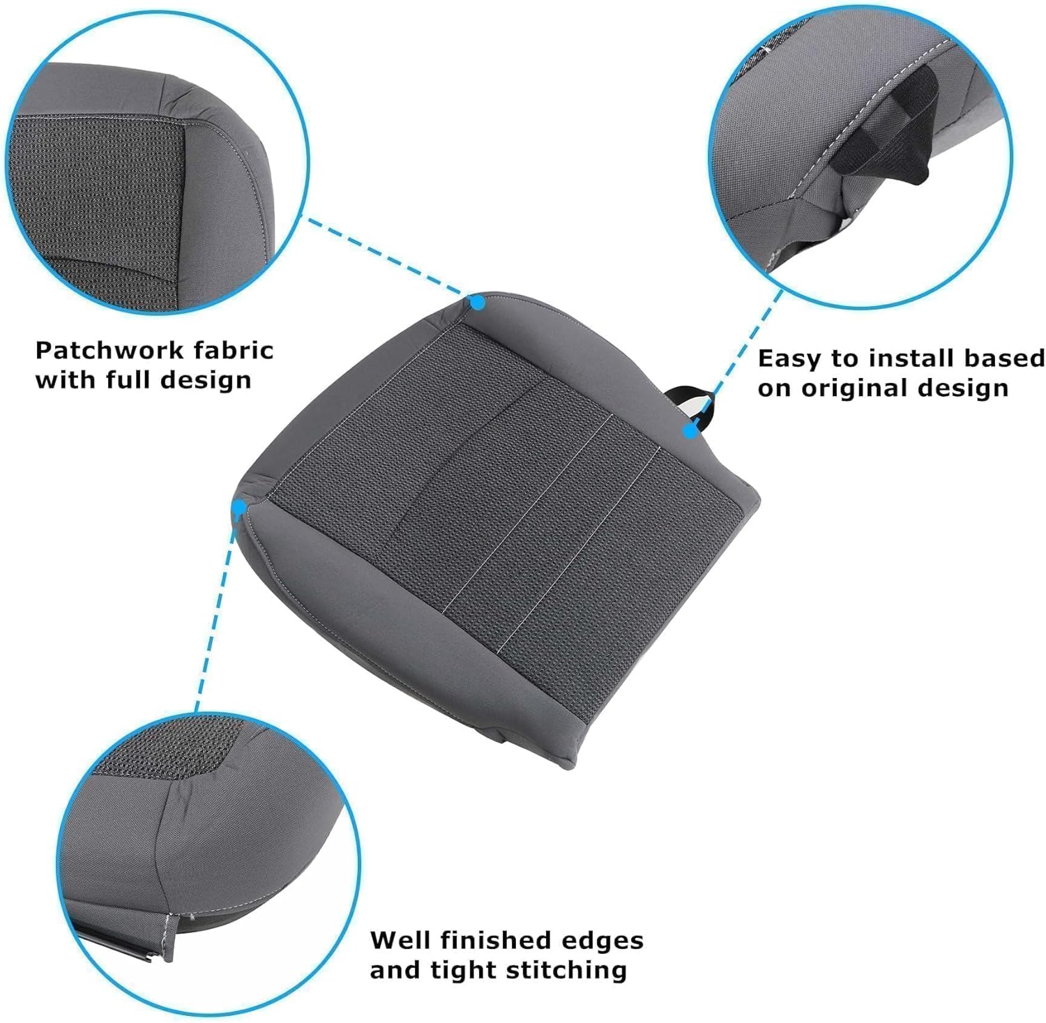 Driver Side Bottom Cloth Replacement Seat Cover Gray （#X8） Compatible with Dodge Ram1500 2500 3500 4500 5500 SLT 2013 2014 2015 2016 2017 2018 | Comfortable ＆ Wear-Resistant