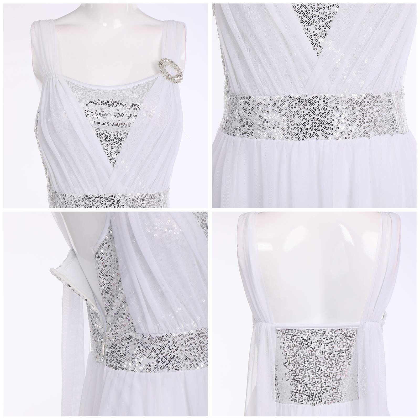 OBEEII Femmes Élégante Robe de Danse Lyrique sans Manches Fronde Paillettes Justaucorps Jupe Performance Costume Ballet Fluide Longue Robe en Mousseline de Soie