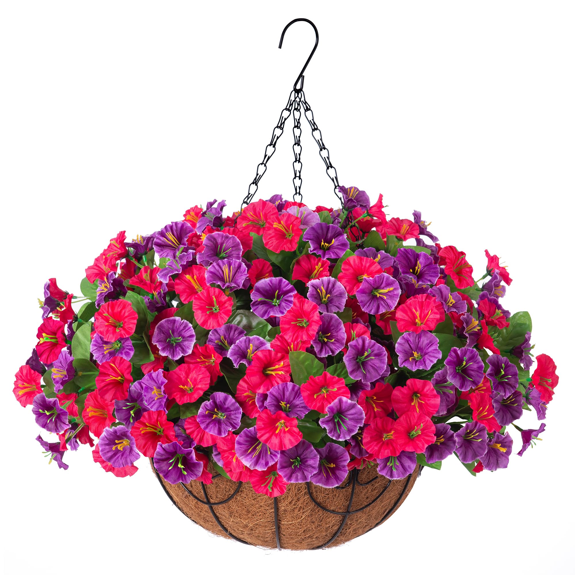 Artificial Fake Hanging Flowers with Basket Faux Silk Morning Glory Flower Arrangement for Spring Summer Decor Hanging Plant