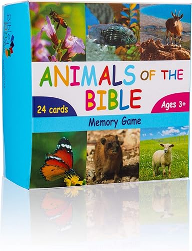Juego de tarjetas de memoria de animales bíblicos – Actividad educativa para niños del Antiguo Testamento con 24 cartas de juego. Regalo original de