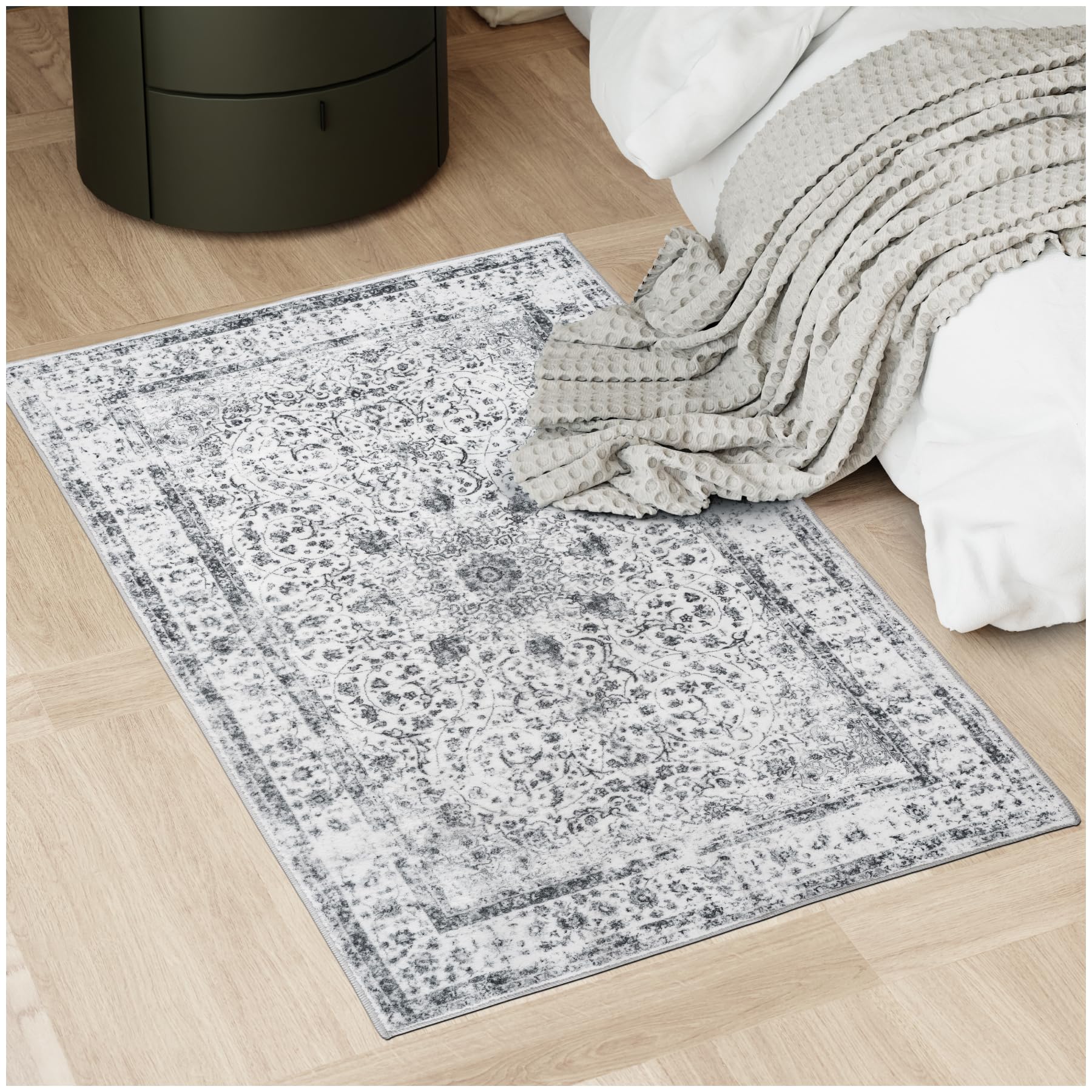 TecTake® Alfombra Pelo Corto y Diseño Vintage, Mullida, Suave y Resistente, Lavable a Máquina, Base de Plástico TPE Antideslizante, Ideal para Salón, Dormitorio, Habitación Matrimonio - 80x150 cm