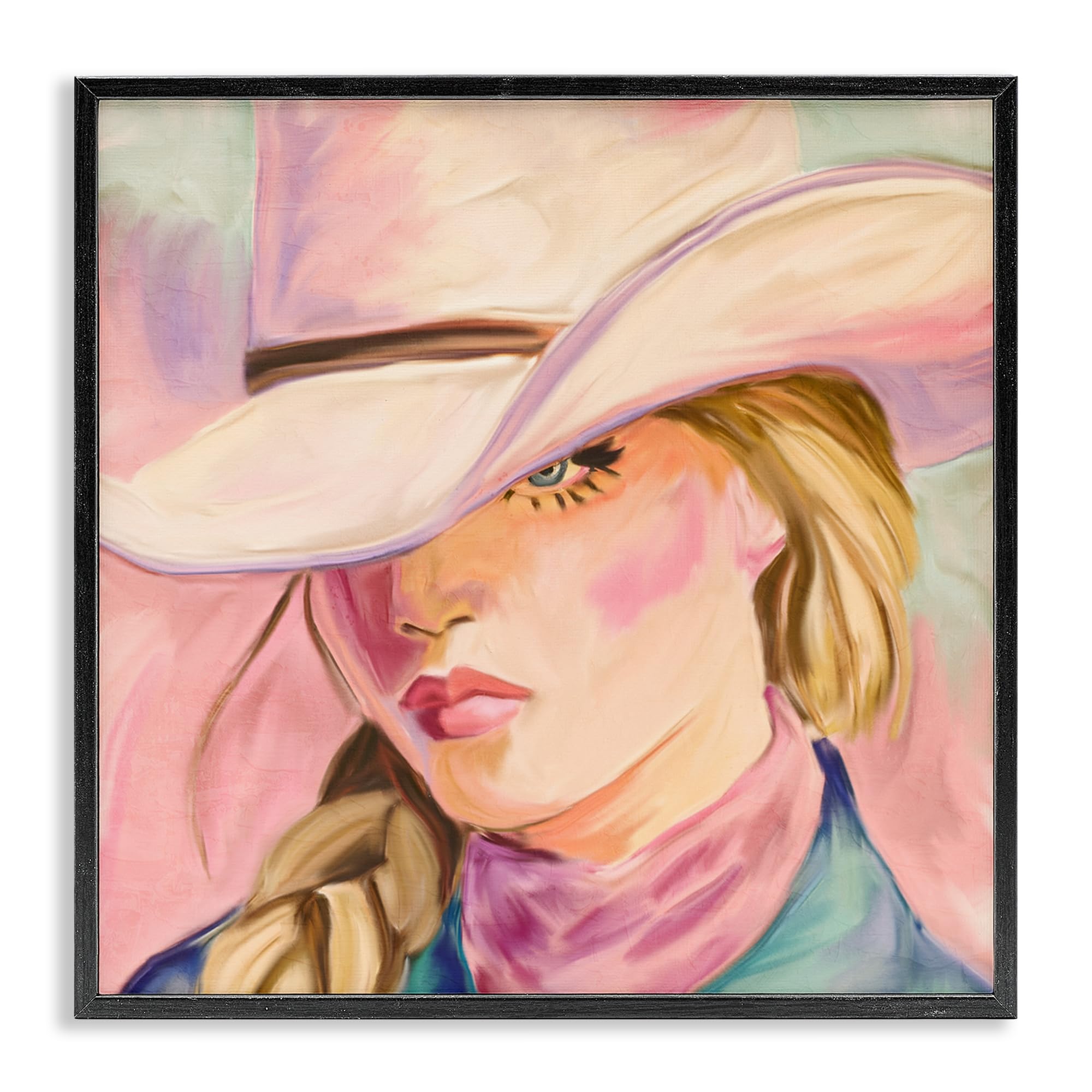 Cowgirl sous chapeau pastel tableau Stupell pour deco salon moderne