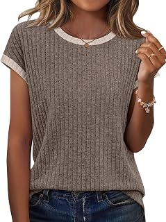 Sampeel Womens Tops Short Sleeve Shirts Loose Fit Trendy Summer Outfits Dressy Casual Spring Clothes Lightweight Sweaters