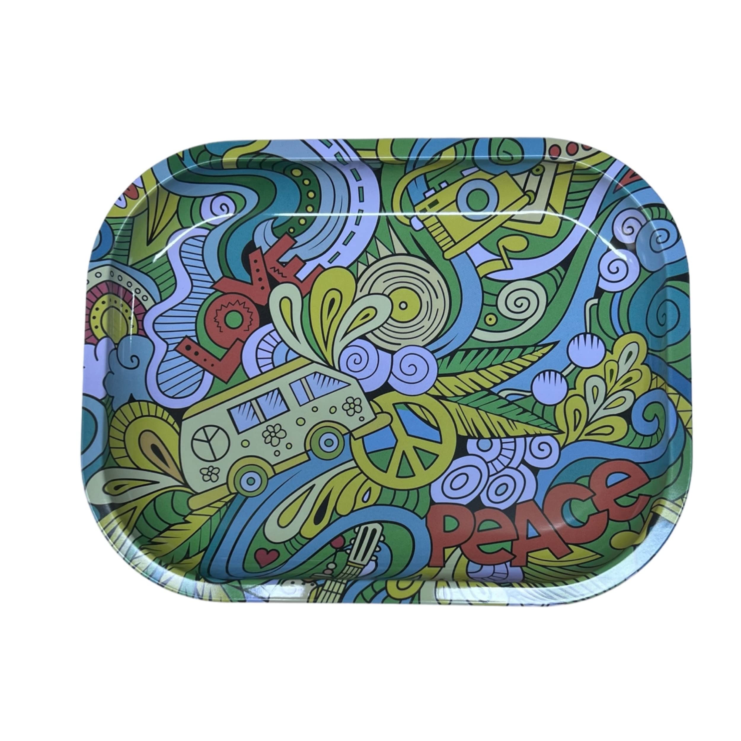 Glamified , Glam Love Peace Glamified Metal Rolling Tray For Smoking & Tobacco - (Love Peace) Design, Portable Herb Accessories Tray With Curved Edges, Easy To Clean Rolling Station For Papers, Filters & Supplies