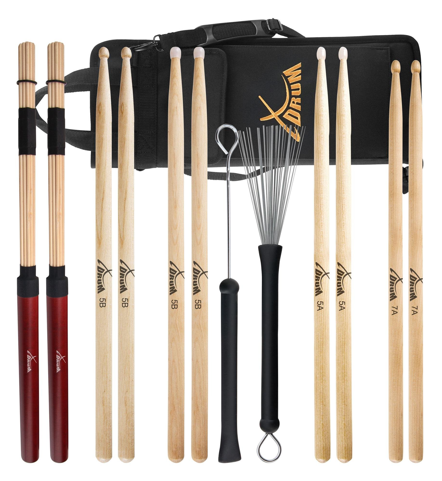 Set Inicial De Baquetas XDrum, 5A Nylon, Grosor: 5A, Diámetro: aprox. 16 mm | Longitud: aprox. 405 mm, Punta: Nylon, en forma de gota, Material: Arce, Superficie antideslizante, 5B Wood, 7A Wood