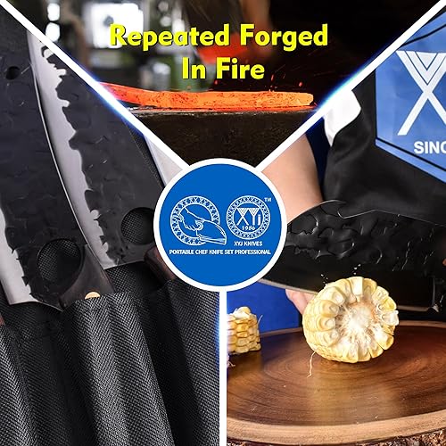 Miniatura 5 de XYJ 10 Pieces Kitchen Knife Set Forged Knives With Magnetic Knife Block,Roll Bag,Sharpening Tools,Scissors,Sleeves