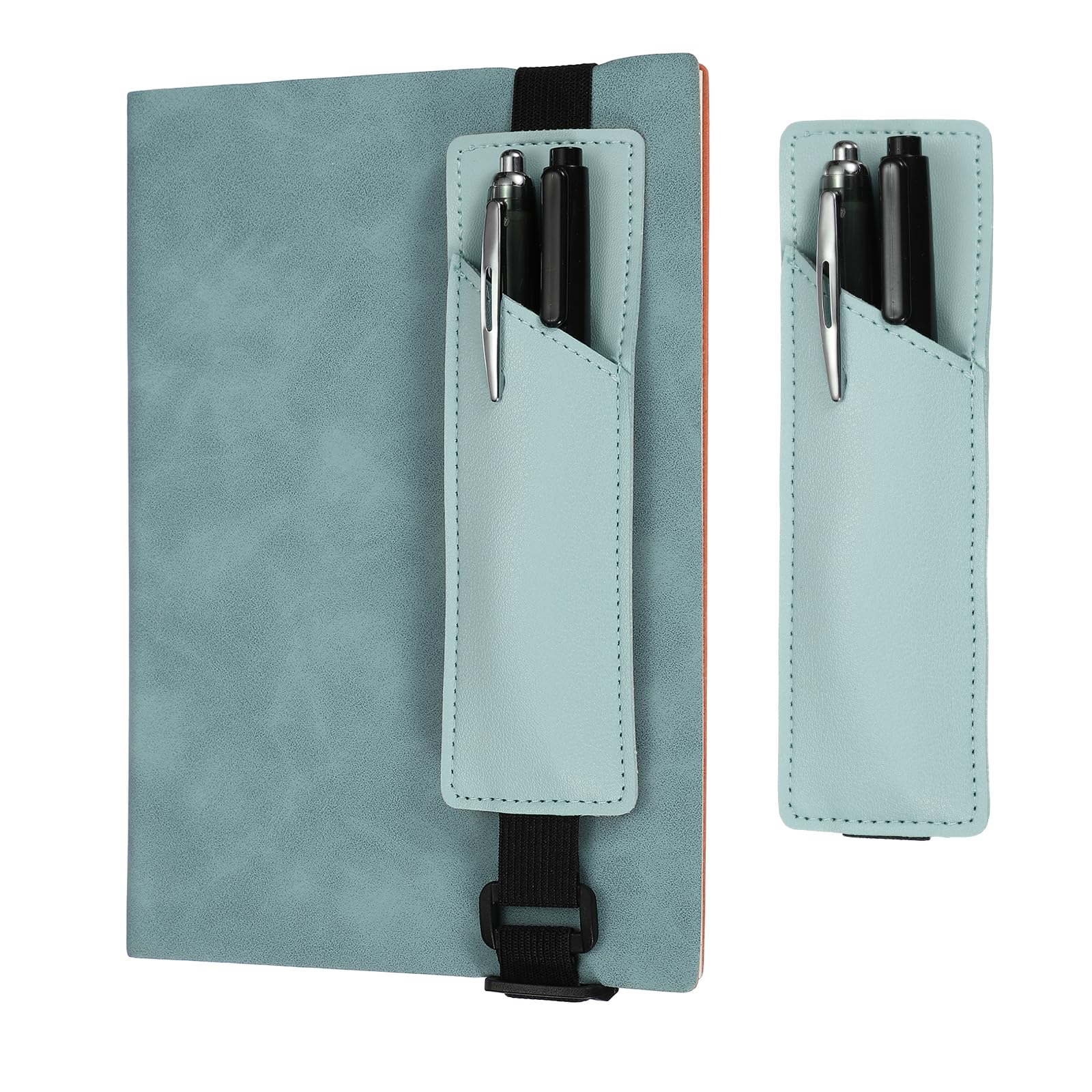 PATIKIL Elastic Band Pen Holder, 2 Pcs PU Leather Pen Sleeve with Adjustable Elastic Band for Office Supplies Notebook Planner Journal Ballpoint Pencils Touch, Teal