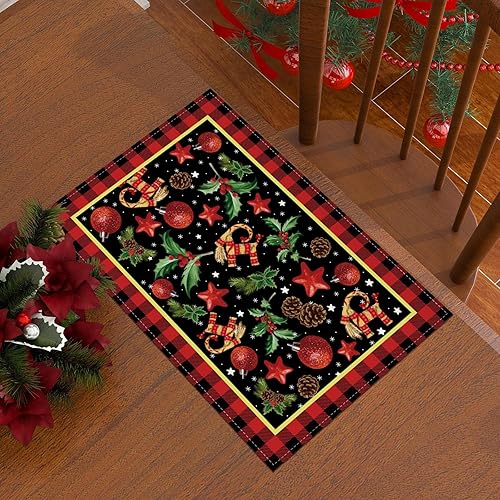 Miniatura 3 de Linen Yule - Juego de 4 manteles individuales paganos de Navidad, paja escandinava, cabra Julbock, muérdago, decoraciones navideñas y suministros