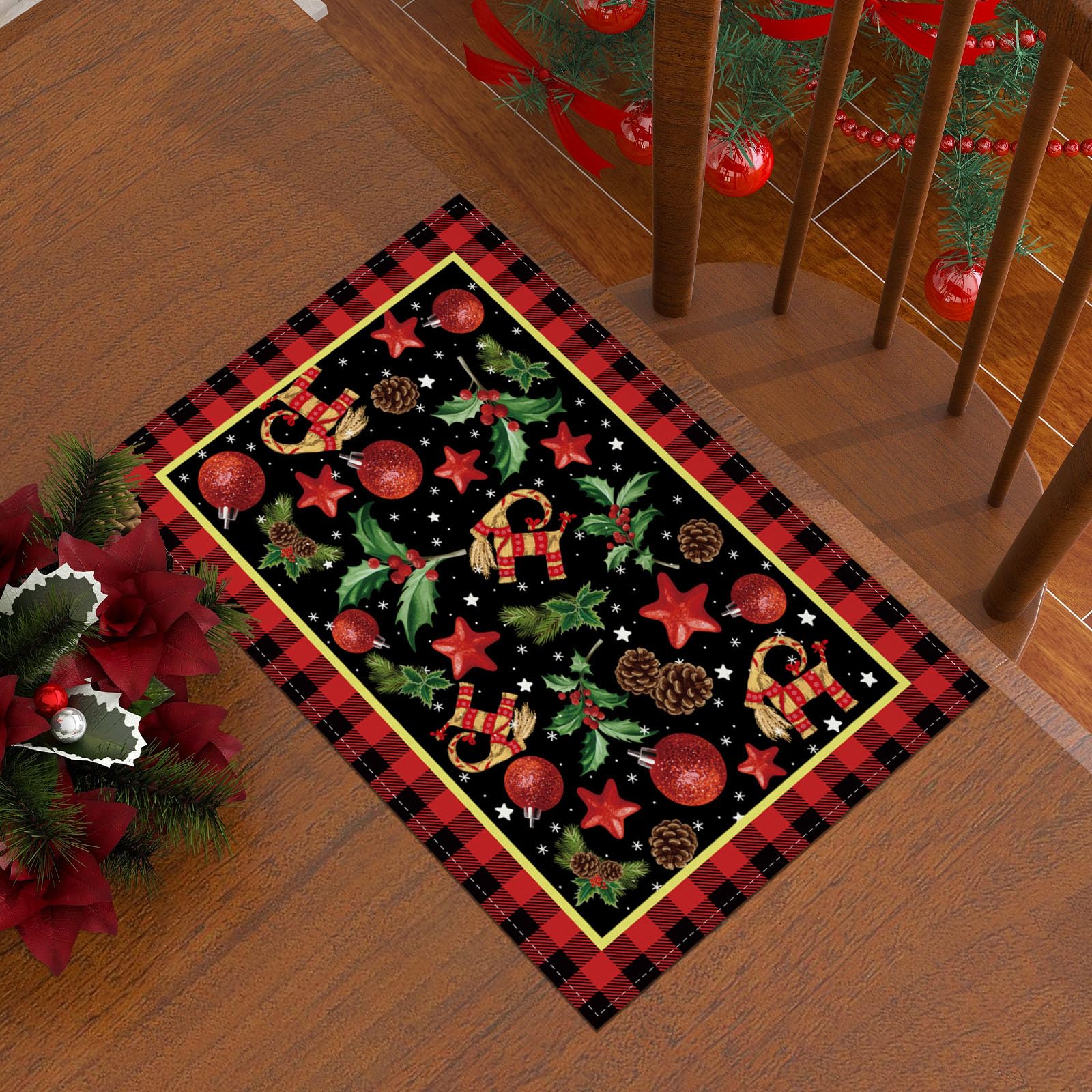 Nepnuser Yule Tischsets Set Von 4 – Buffalo Plaid Check Design, Aus Leinen, 30x45 Cm, Für Weihnachtsdekoration & Feiern