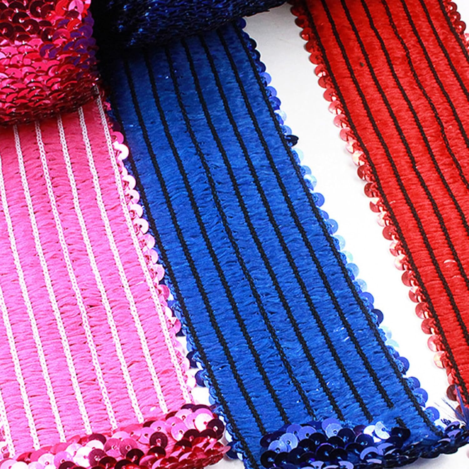 11 Yards 3 Inch Elastic Sequins Trim 8 Row Flat Sequin Strip Bling Ribbon for Crafts DIY Bling Fringe Sewing Home Party Decoration (Rose Red,11 Yards 3 Inch)