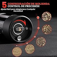 Vista 4 de Juego de molinillo eléctrico de sal y pimienta, batería automática, molinillo de pimienta, grosor ajustable, fácil de llenar, capacidad mejorada