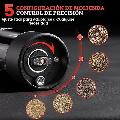 Miniatura 4 de Juego de molinillo eléctrico de sal y pimienta, batería automática, molinillo de pimienta, grosor ajustable, fácil de llenar, capacidad mejorada