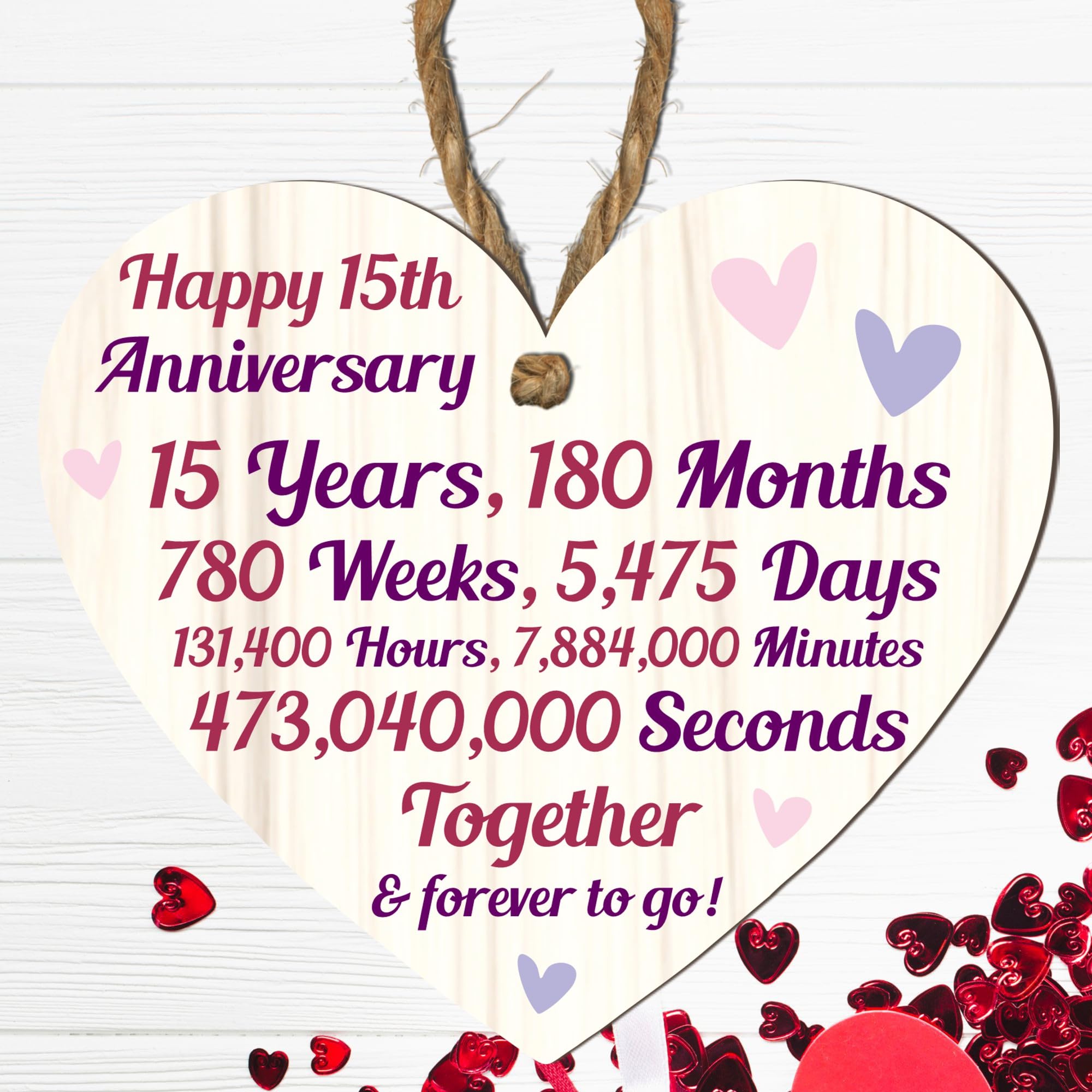 15th Anniversary Wooden Heart Plaque – Personalised Keepsake Gift for Grandparents, Parents, Him or Her – Rustic Charm, 10cm x 9cm (15th Anniversary, Large: 23 cm (H) × 20 cm (W))
