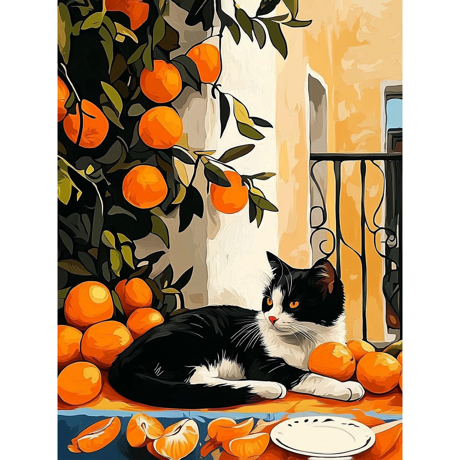 KEYIFA Orange Tree Paint by Numbers for Adults, Cat Painting by Number Canvas Kits with Acrylic Paint Brushes, DIY Craft Oil Painting Art Kits for Adults, Home Wall Decor 30x40cm