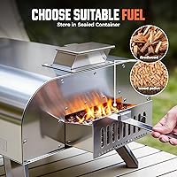 Vista 7 de BIG HORN OUTDOORS 16" Horno de piedra para pizza con leña, cocinador de pizza al aire libre de acero inoxidable 1112°F, portátil